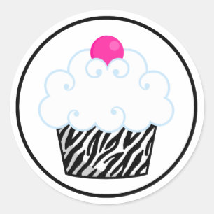 Pink-Zebra-Cupcake-Aufkleber Runder Aufkleber