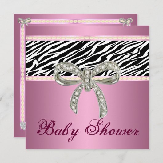 Pink Zebra Diamond Bow Kinderdusche Einladung (Vorne/Hinten)