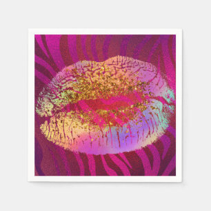 Pink-Zebra-Druck-Regenbogen-Gold-Glitter-Lippen-Pa Serviette