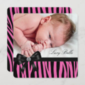 Pink Zebra Geburtshinweise Ankündigung (Vorne/Hinten)