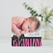 Pink Zebra Geburtshinweise Ankündigung (Stehend Vorderseite)