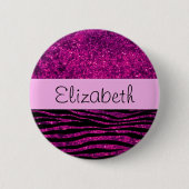 Pink Zebra, Glitzer Zebra, Zebra Print, Ihr Name Button (Vorderseite)