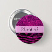 Pink Zebra, Glitzer Zebra, Zebra Print, Ihr Name Button (Vorne & Hinten)