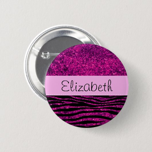 Pink Zebra, Glitzer Zebra, Zebra Print, Ihr Name Button (Vorne & Hinten)