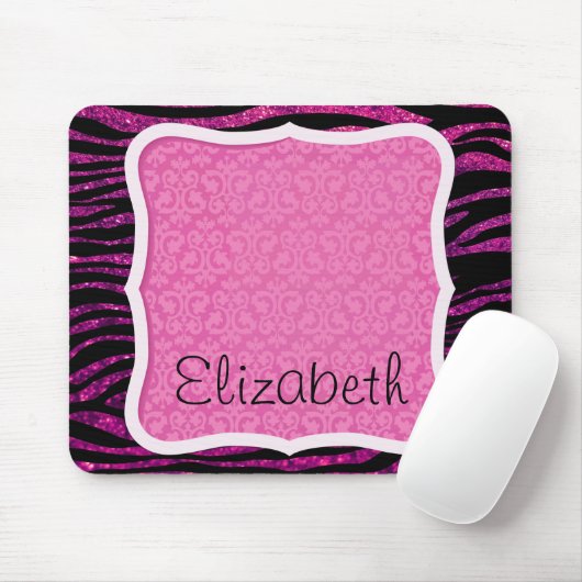 Pink Zebra, Glitzer Zebra, Zebra Print, Ihr Name Mousepad (Mit Mouse)