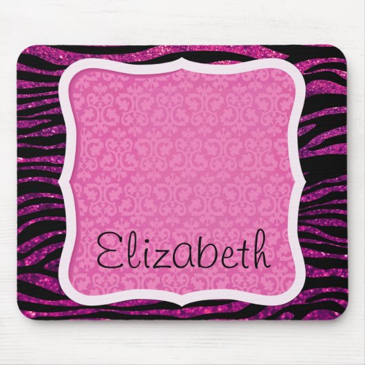 Pink Zebra, Glitzer Zebra, Zebra Print, Ihr Name Mousepad (Vorne)