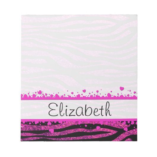 Pink Zebra, Glitzer Zebra, Zebra Print, Ihr Name Notizblock (Vorderseite)