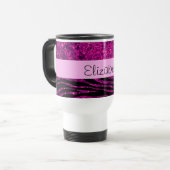 Pink Zebra, Glitzer Zebra, Zebra Print, Ihr Name Reisebecher (Vorderseite Links)