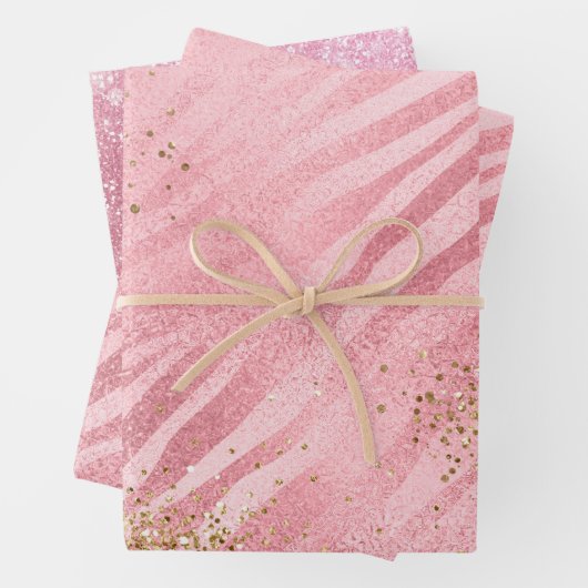 Pink Zebra Gold Glitzy Glitzer Geschenkpapier Set (Beispiel)