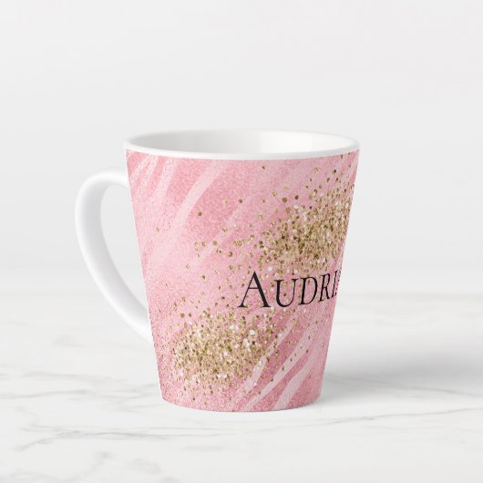 Pink Zebra Gold Glitzy Glitzer Milchtasse (Linke Ecke)