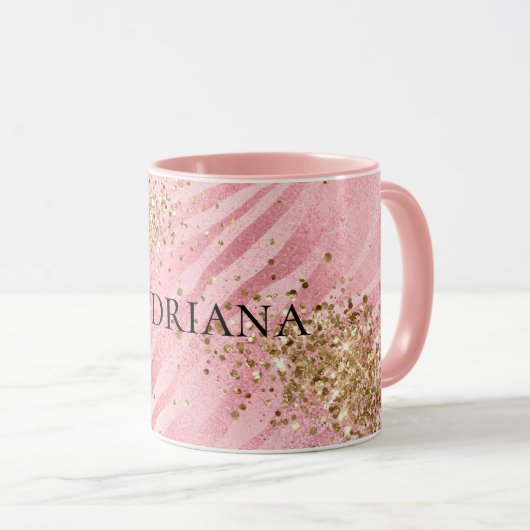 Pink Zebra Gold Glitzy Glitzer Tasse (VorderseiteRechts)