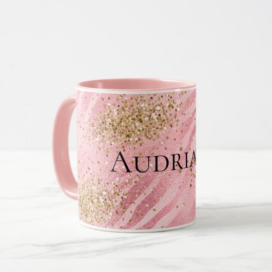 Pink Zebra Gold Glitzy Glitzer Tasse (Vorderseite Links)