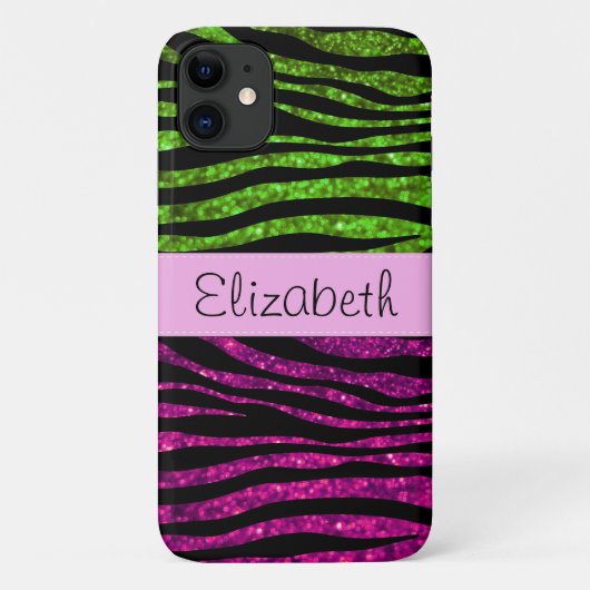 Pink Zebra, Green Zebra, Glitzer Zebra, Ihr Name Case-Mate iPhone Hülle (Rückseite)