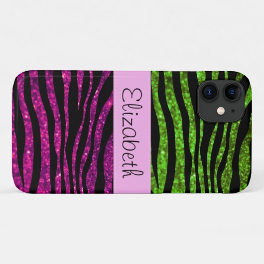 Pink Zebra, Green Zebra, Glitzer Zebra, Ihr Name Case-Mate iPhone Hülle (Rückseite (Horizontal))