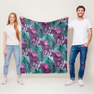 Pink Zebra Jungle Tropical Pattern Fleecedecke