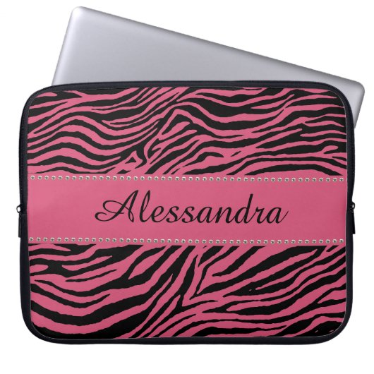 Pink Zebra Laptop Sleeve Personalisiert (Vorderseite)