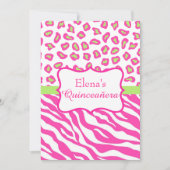 Pink Zebra Leopard Skin Quinceañera Einladung (Vorderseite)