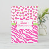 Pink Zebra Leopard Skin Quinceañera Einladung (Stehend Vorderseite)
