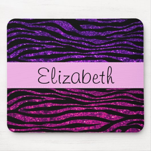 Pink Zebra, Lila Zebra, Glitzer Zebra, Ihr Name Mousepad (Vorne)