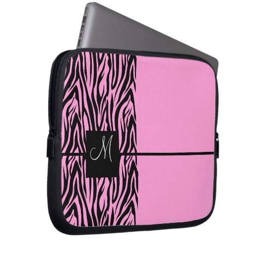 Pink Zebra Mit Monogramm Laptopschutzhülle (Vorne Rechts)