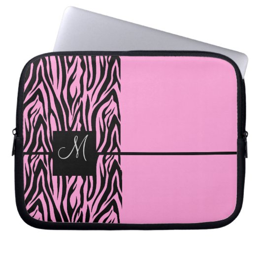 Pink Zebra Mit Monogramm Laptopschutzhülle (Vorderseite)