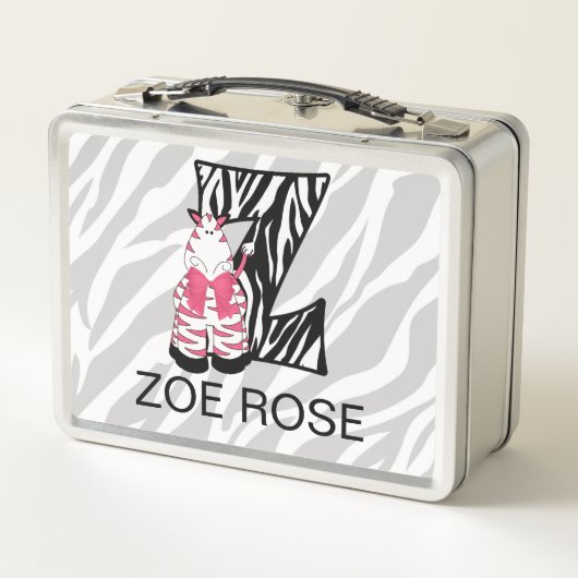 Pink Zebra Mit Monogramm Letter Z Animal Print Gir Metall Brotdose (Rückseite)