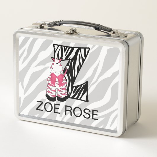 Pink Zebra Mit Monogramm Letter Z Animal Print Gir Metall Brotdose (Vorderseite)
