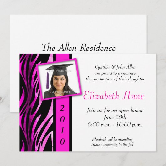 Pink Zebra Muster Foto Einladung (Vorne/Hinten)
