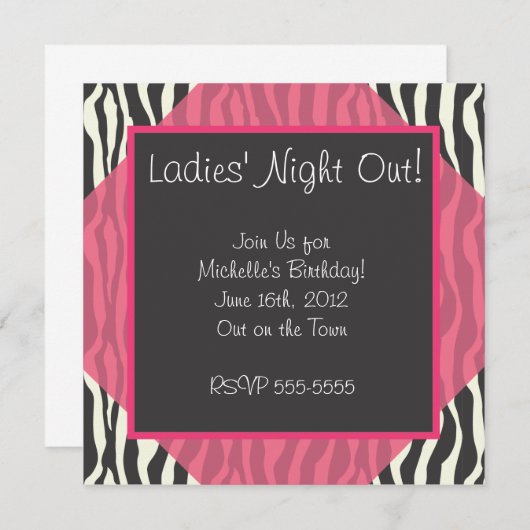 Pink Zebra Party Einladung (Vorne/Hinten)