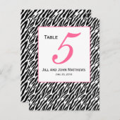 Pink Zebra Pattern Hochzeitskarte der Tischnummer (Vorne/Hinten)
