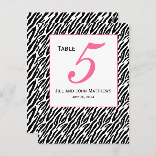 Pink Zebra Pattern Hochzeitskarte der Tischnummer (Vorne/Hinten)
