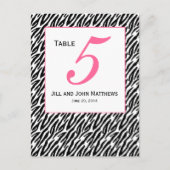 Pink Zebra Pattern Hochzeitskarte der Tischnummer (Vorderseite)