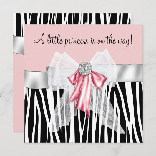 Pink Zebra Pink Black Princess Baby Dusche Einladung (Vorne/Hinten)