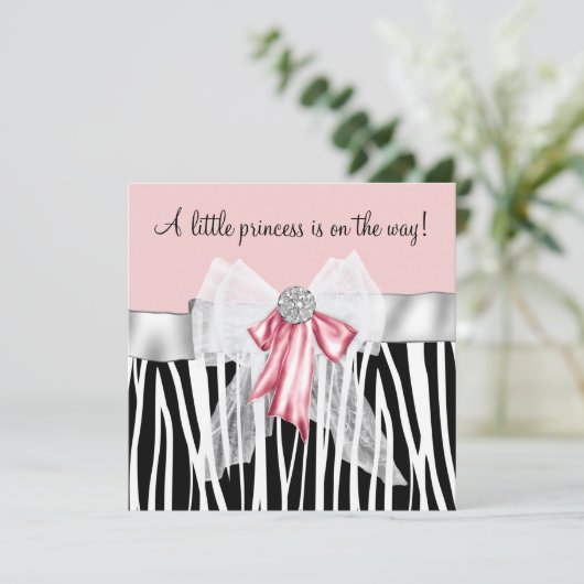Pink Zebra Pink Black Princess Baby Dusche Einladung (Stehend Vorderseite)