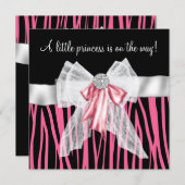 Pink Zebra Pink Black Princess Baby Dusche Einladung (Vorne/Hinten)