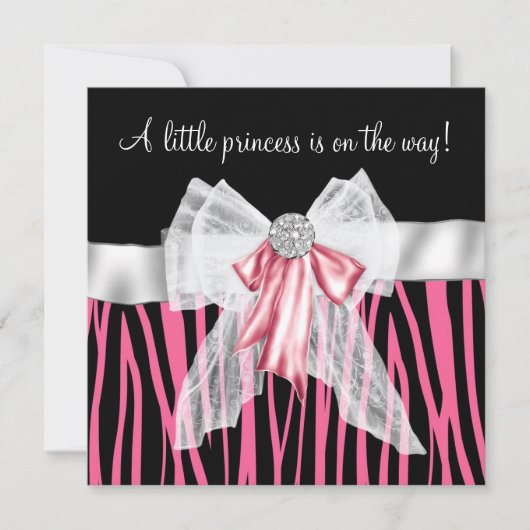 Pink Zebra Pink Black Princess Baby Dusche Einladung (Vorderseite)
