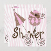 Pink Zebra Pink Brown Baby Girl Dusche Einladung (Vorne/Hinten)