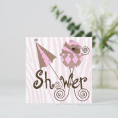 Pink Zebra Pink Brown Baby Girl Dusche Einladung (Stehend Vorderseite)