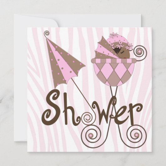 Pink Zebra Pink Brown Baby Girl Dusche Einladung (Vorderseite)
