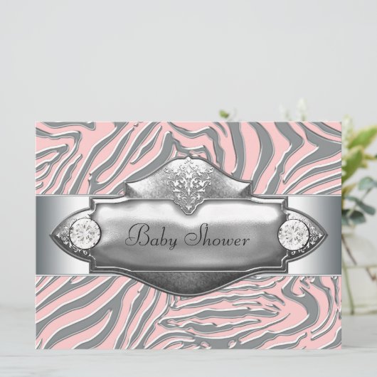 Pink Zebra Pink Zebra Baby Girl Dusche Einladung (Stehend Vorderseite)