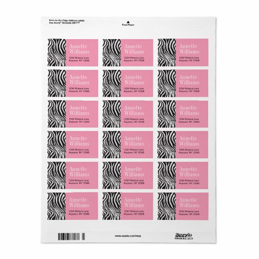 Pink & Zebra Print Address Labels Adressaufkleber (Vorne)