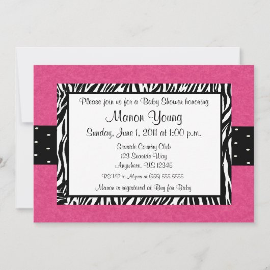 Pink Zebra Print Baby oder Bridal Dusche Einladung (Vorderseite)