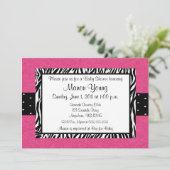 Pink Zebra Print Baby oder Bridal Dusche Einladung (Stehend Vorderseite)