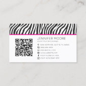 Pink Zebra Print Custom Company Logo QR Code Visitenkarte (Rückseite)