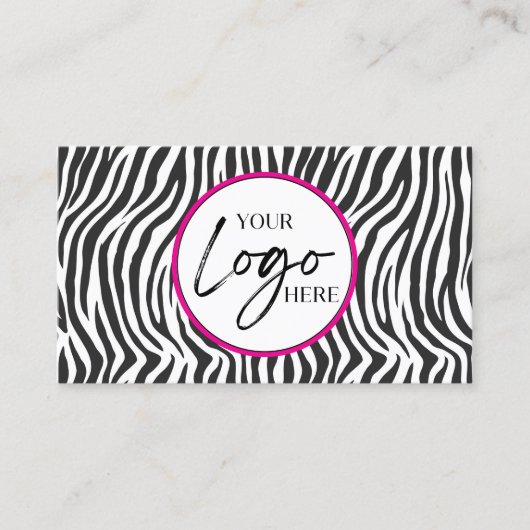 Pink Zebra Print Custom Company Logo QR Code Visitenkarte (Vorderseite)