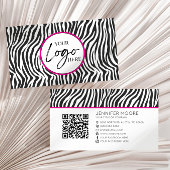 Pink Zebra Print Custom Company Logo QR Code Visitenkarte