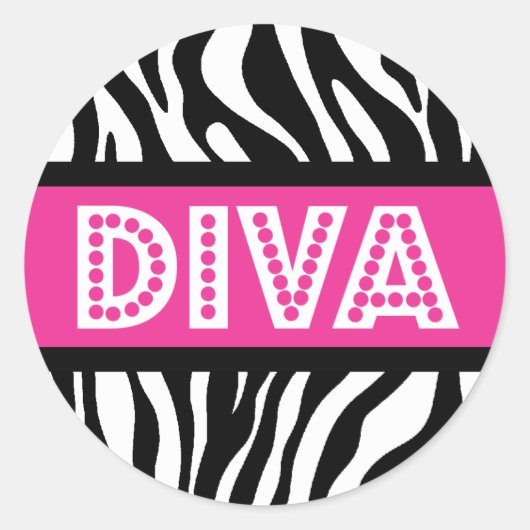 Pink & Zebra Print DIVA Typografie Party Sticker (Vorderseite)