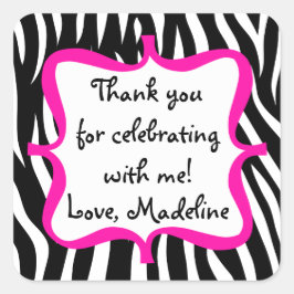 Pink Zebra Print Geburtstagsparty Gefallen Quadratischer Aufkleber