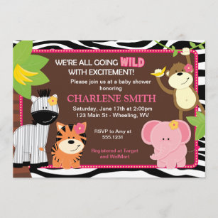 Pink Zebra Print Jungle Baby Dusche Einladungen