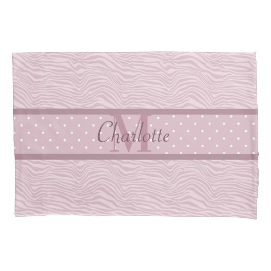 Pink Zebra Print & Polka Dots Mit Monogramm Kissenbezug (Vorderseite)